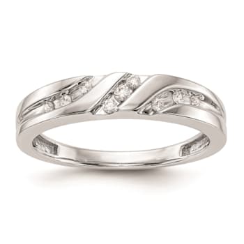 Rhodium Over 14K White Gold Diamond Trio Men's Wedding Band 0.14ctw