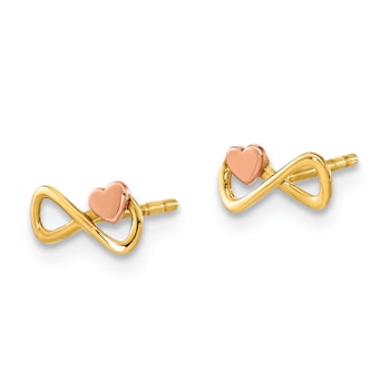 14k Yellow Gold and 14k Rose Gold Infinity with Heart Stud Earrings