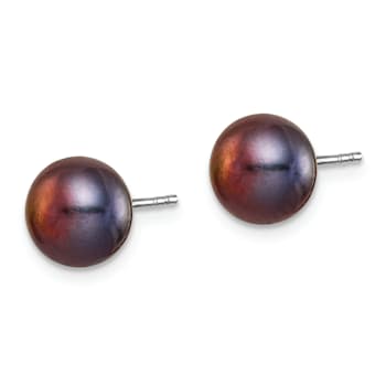 Rhodium Over Sterling Silver 7 Pairs 8-9mm Freshwater Cultured Pearl
Stud Ear Set