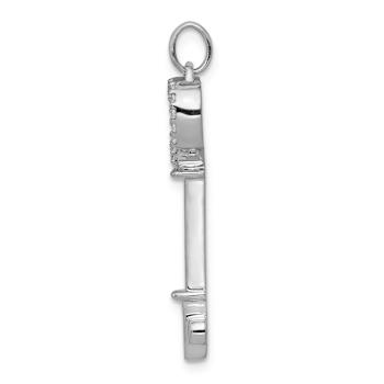 Rhodium Over 14k White Gold Diamond Heart Key Pendant