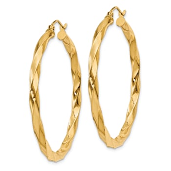 14k Yellow Gold 1 9/16 Polished Twisted Hoop Earrings