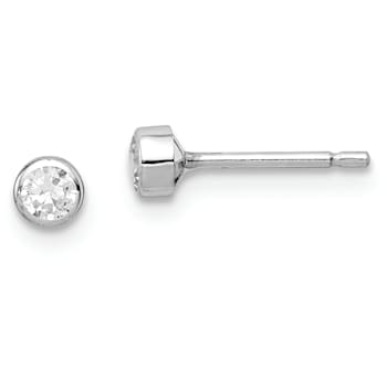 Rhodium Over 14K White Gold 3mm Cubic Zirconia Bezel Post Earrings