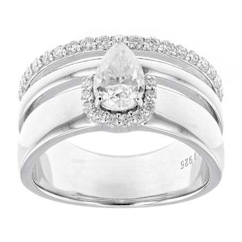 Pear And Round Moissanite Ring In Platinum-Enhanced Sterling Silver