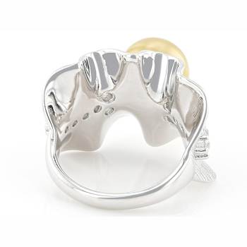 Golden South Sea Pearl And White Topaz Ring In Sterling Silver