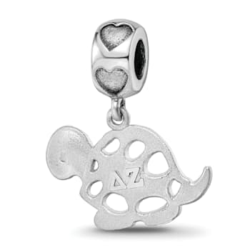 Rhodium Over Sterling Silver LogoArt Delta Zeta Turtle on Heart Bead