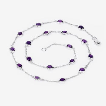 Oval Purple Amethyst By the Yard Rhodium Over Sterling Silver Station
Necklace 6.12ctw