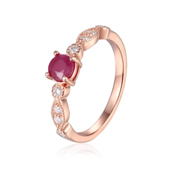 Ruby with Moissanite Accents 14K Rose Gold Over Sterling Silver Ring, 0.74ctw