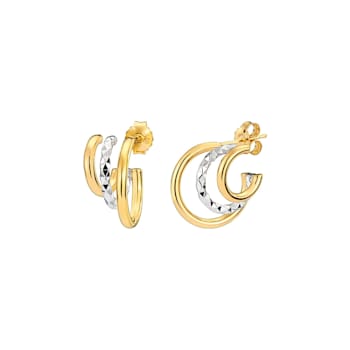 14K Yellow Gold Over Sterling Silver Two-Tone Triple Hoops