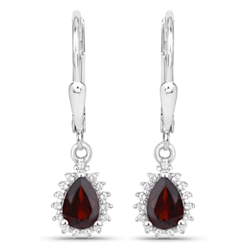 Red Garnet and White Topaz Rhodium Over Sterling Silver Necklace and
Earrings 2 Piece Jewelry Set