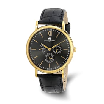 Charles Hubert Men's Stainless Steel Leather Band 44mm Watch