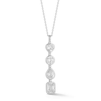 Rachel Zoe Mixed Shape CZ Bar Lariat Necklace in Rhodium Over Sterling Silver