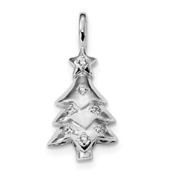 Rhodium Over Sterling Silver CZ Christmas Tree Pendant