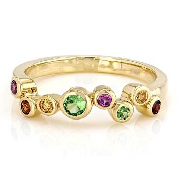 Multi Garnet Band Ring In 18K Gold Over Sterling Silver 0.43ctw
