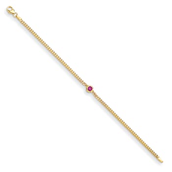 14K Yellow Gold Ruby Curb Link 7.25-inch Bracelet
