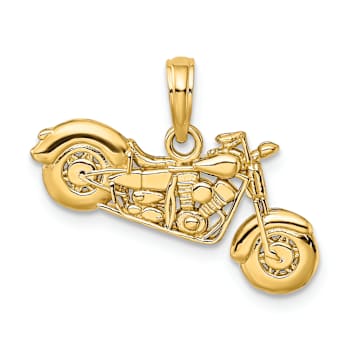 14k Yellow Gold Polished and Textured 3D Motorcycle Pendant