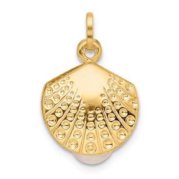14k Yellow Gold Childrens Polished and Textured Freshwater Cultured
Pearl Clam Pendant