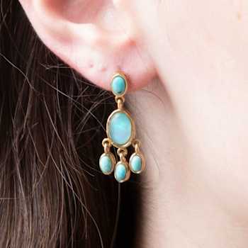 Barse Jewelry Aurora Blue Opal Post Chandelier Golden Earrings