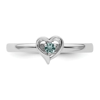 Sterling Silver Stackable Expressions Aquamarine Heart Ring 0.06ctw