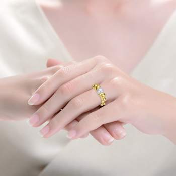 Freshwater Pearl Scalloped Seashell Ring In 14K Gold Over Sterling Silver