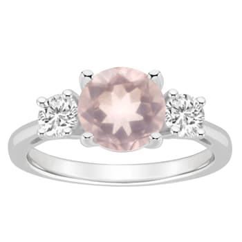 8mm Round Rose Quartz And White Topaz Rhodium Over Sterling Silver
3-Stone Ring