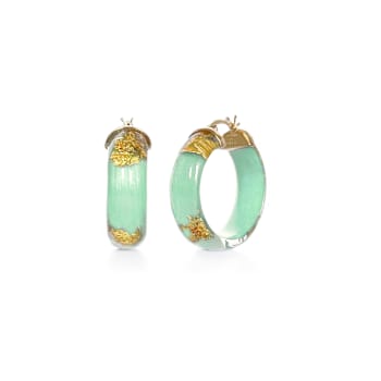 14K Yellow Gold Over Sterling Silver Mini Gold Leaf Acrylic Hoops in
Mint Green