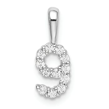 Rhodium Over 14k White Gold Diamond Number 9 Pendant