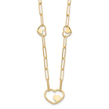 14K Yellow Gold Paperclip Link Heart 16-inch with 2-inch Ext. Necklace