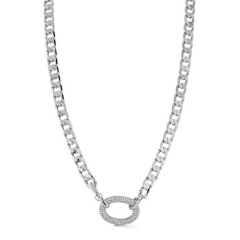 Rachel Zoe Pave CZ Link Curb Chain Necklace in Rhodium Over Brass