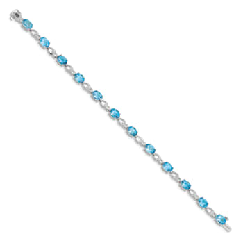 Rhodium Over 14k White Gold Blue Topaz and Diamond Bracelet