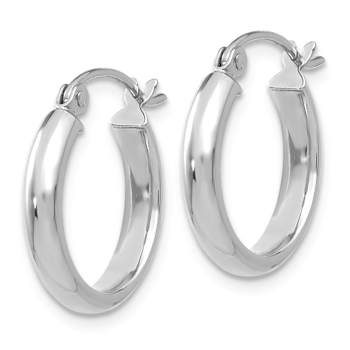 Rhodium Over 14k White Gold 1/2" Round Tube Hoop Earrings