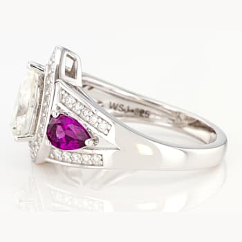 Moissanite and grape color garnet platineve ring 1.93ctw DEW.