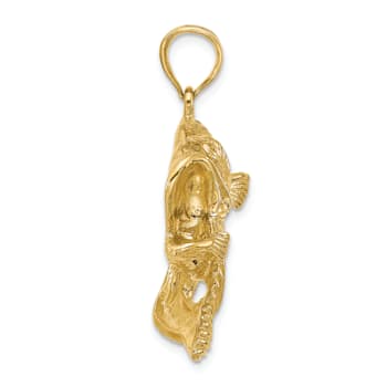 14k Yellow Gold 2D Textured Bass Fish Jumping Charm