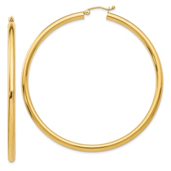 14k Yellow Gold Polished 2 3/8" Tube Hoop Earrings