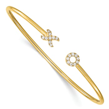 14k Yellow Gold Diamond X and O Cuff Bangle
