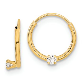 14K Yellow Gold Polished 2mm Cubic Zirconia on Small Endless Hoops Earrings