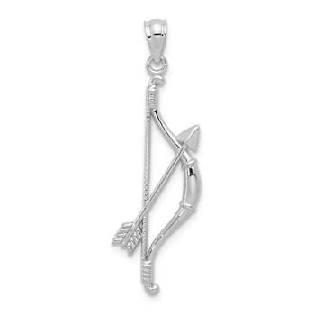 Rhodium Over 14k White Gold Polished and Textured Bow and Arrow Pendant