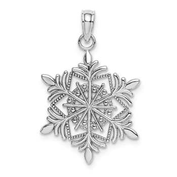 Rhodium Over 14k White Gold Textured Snowflake Pendant