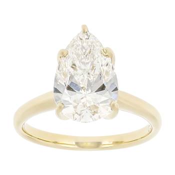 Lab-Grown Diamond Pear Shape Solitaire Ring In 14K Gold 3.00ct