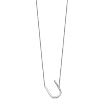 Rhodium Over 14k White Gold Sideways Diamond Initial U Pendant Cable
Link 18 Inch Necklace