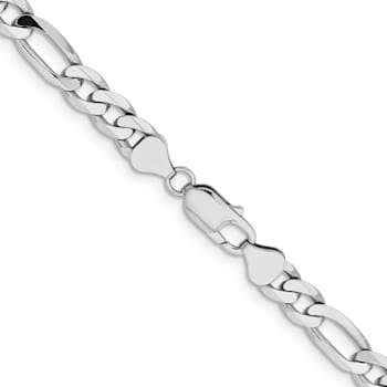 14K White Gold 7.5mm Flat Figaro Chain Bracelet