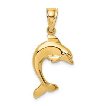 14k Yellow Gold Polished 2D Jumping Dolphin Charm