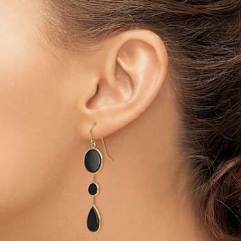 14k Yellow Gold Onyx Geometric Dangle Earrings