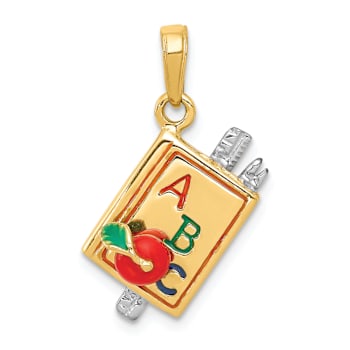 14K Two-tone Gold  3D Enameled ABC School Book Pendant