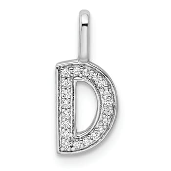 14K White Gold Diamond Letter D Initial Pendant