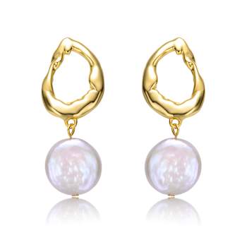 Pear Shape Pearl Twisted Circle Drop Earrings In 14K Gold Over Sterling Silver