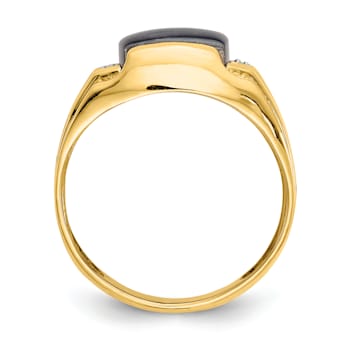 10K Yellow Gold Gray Onyx Cats Eye and 0.01ct Diamond Men's Ring