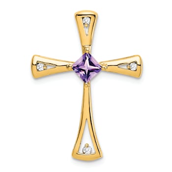 14k Yellow Gold Amethyst and Diamond Cross chain slide