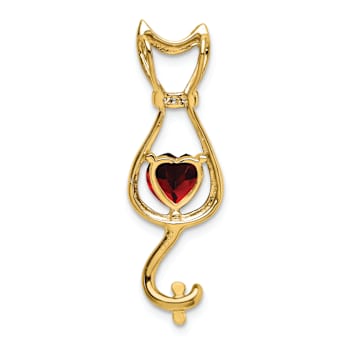 10k Yellow Gold 0.99 ctw Garnet and Accent Diamond Cat Pendant