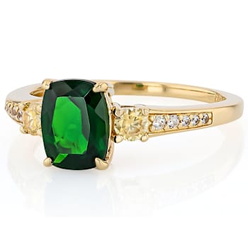 Chrome Diopside, Lab-Created Yellow Moissanite And White Zircon Ring In
18K Gold Over Sterling Silver 1.50ctw