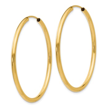 14k Yellow Gold 1 9/16" Polished Round Endless Hoop Earrings
